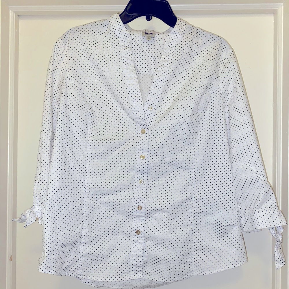 White with black polkadot blouse
